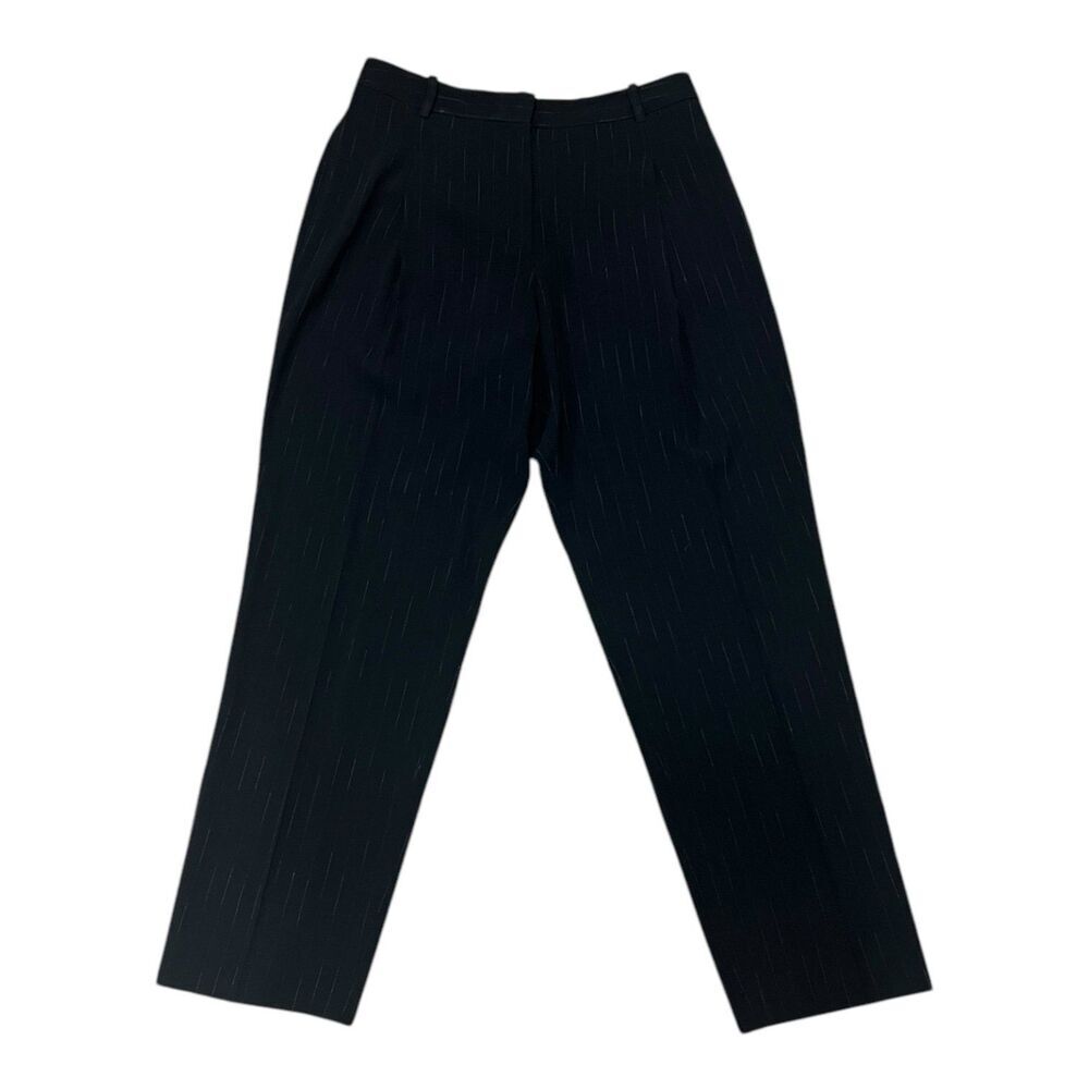 MM LaFleur Black Metallic Stripe Pleated High Rise Business Trousers 8